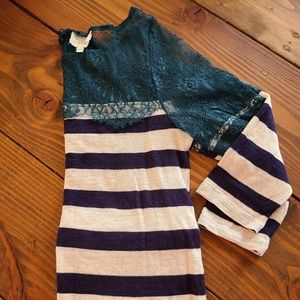 Anthropologie Deletta Lace & Stripe Shirt - Small